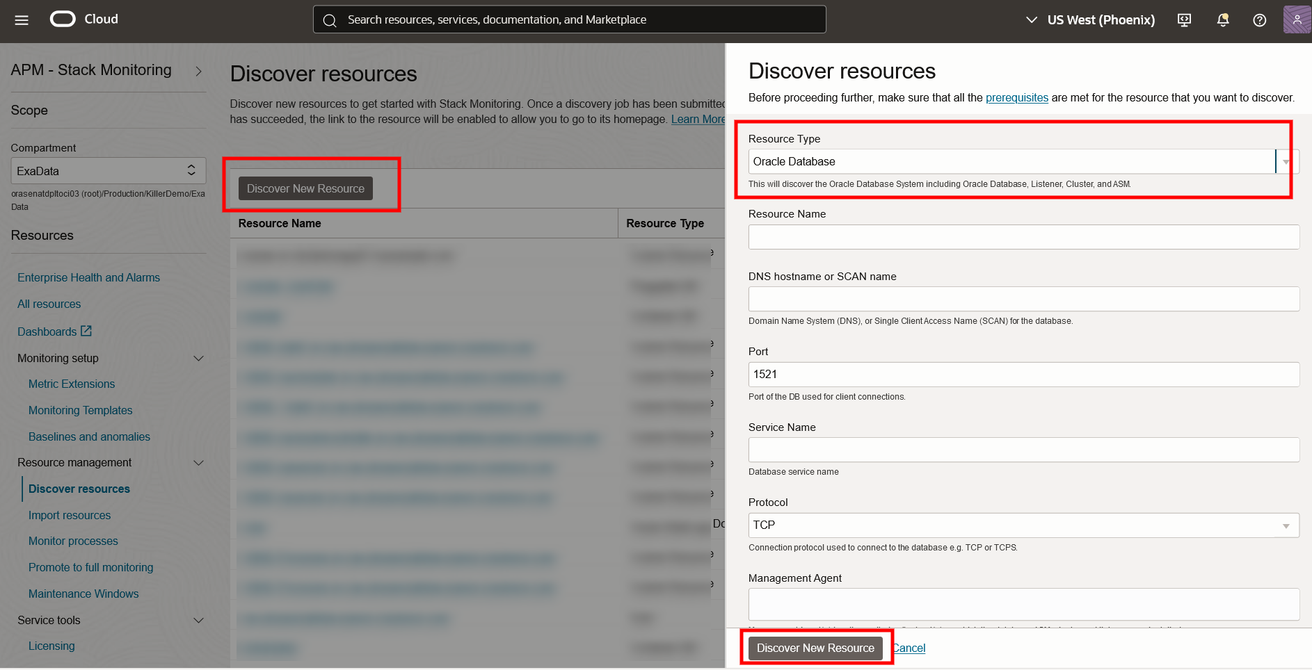 Stack Monitoring - Discover Database