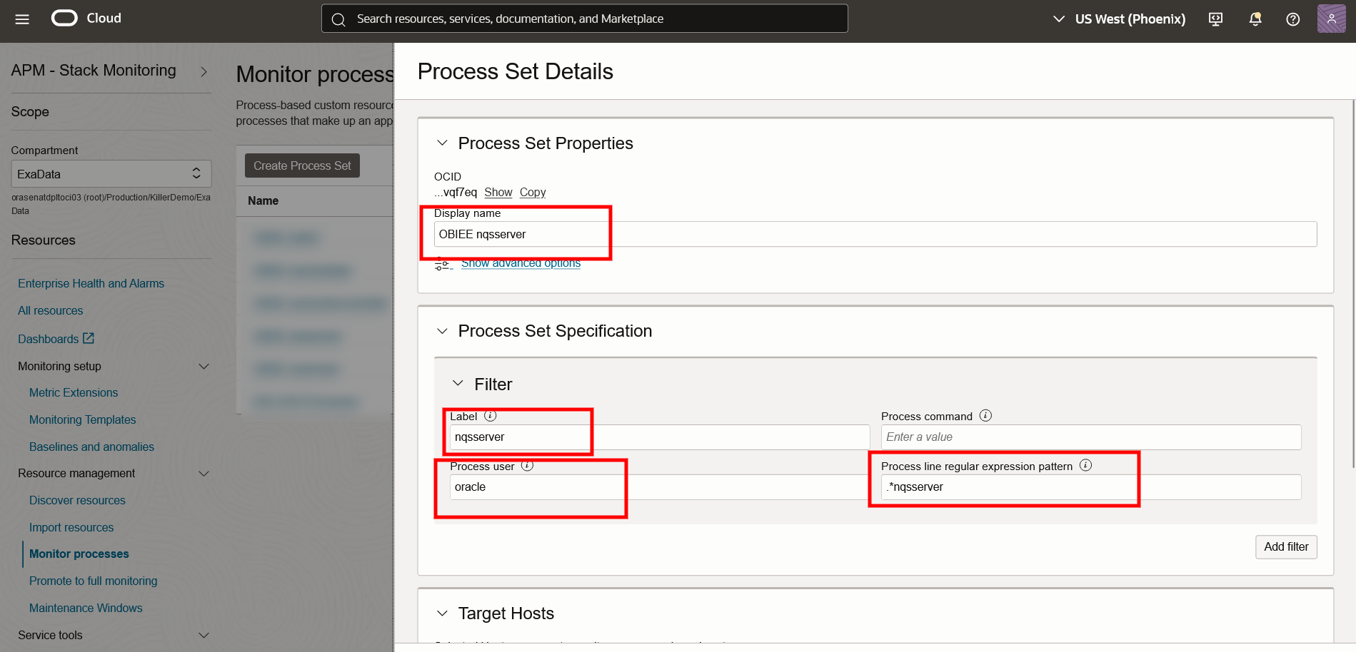Stack Monitoring - Create Process Set Continuation