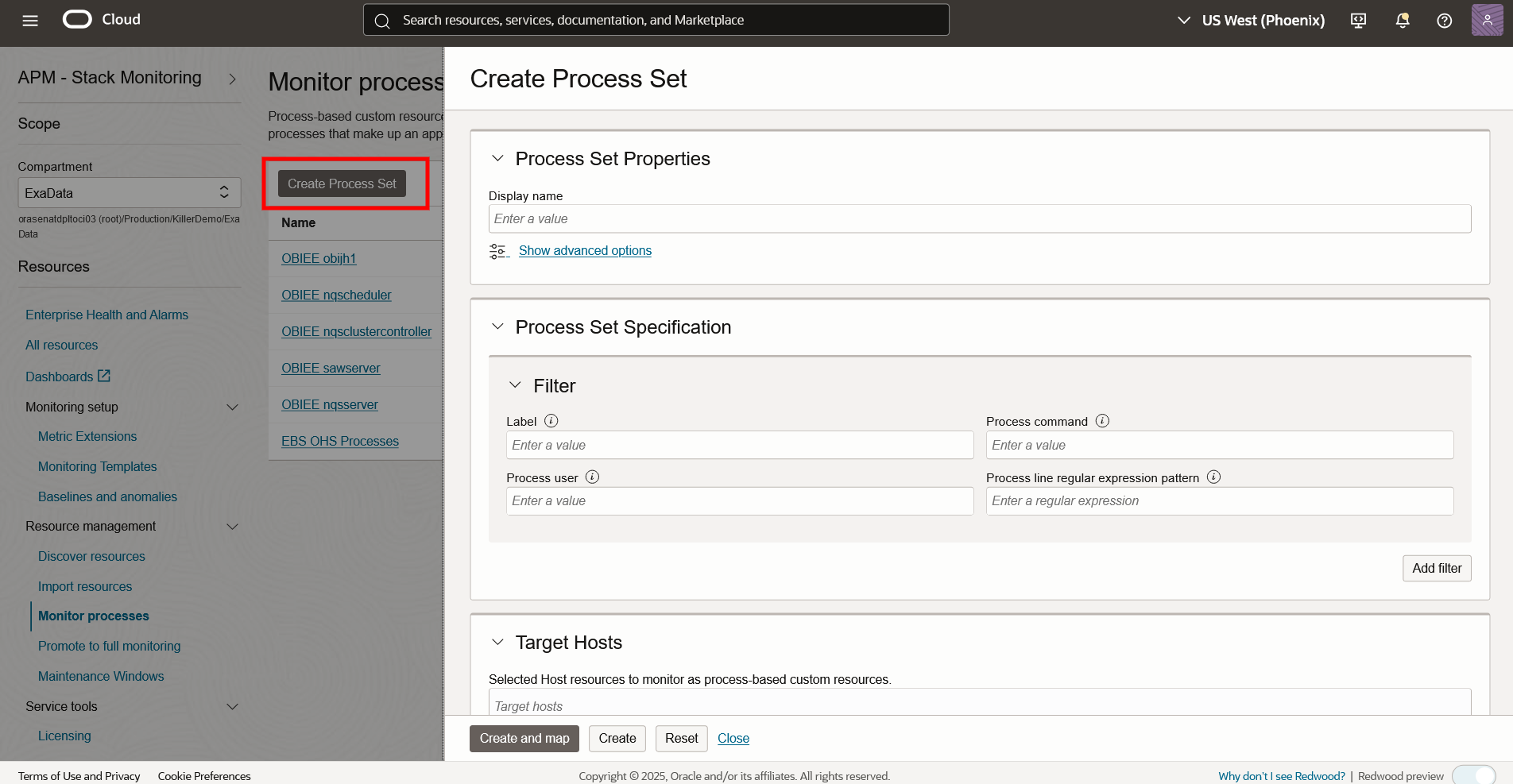 Stack Monitoring - Create Process Set