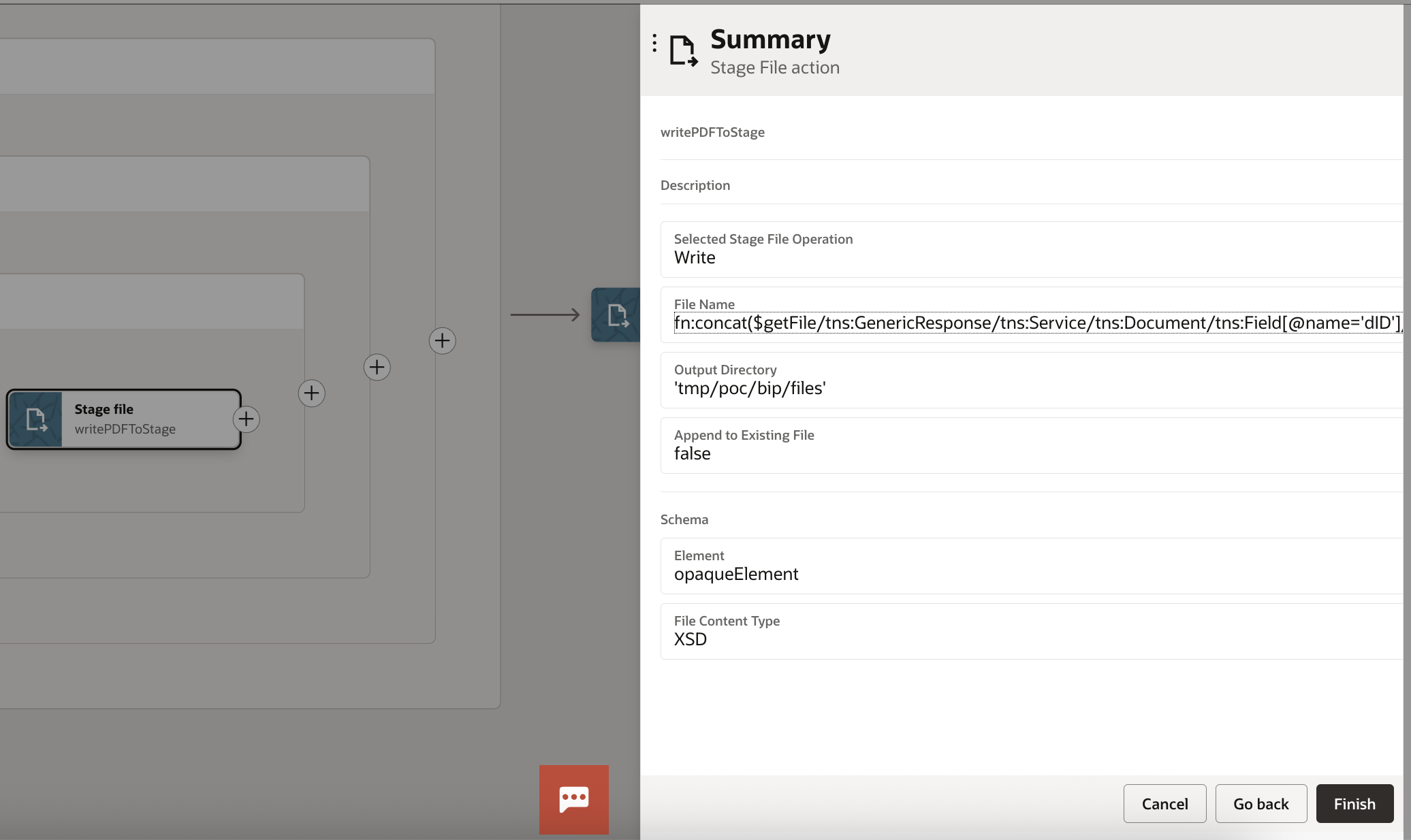Stage file action to stage the PDF