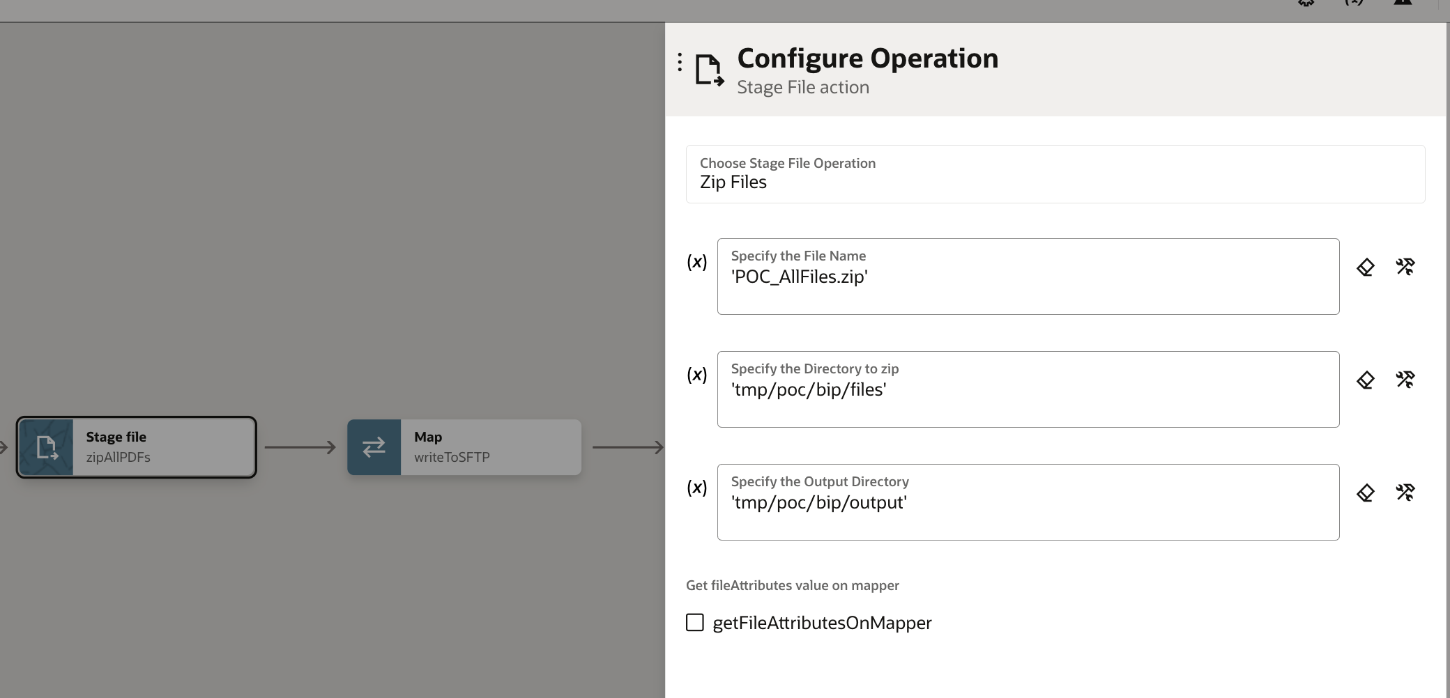 Stage File ZIP action configuration