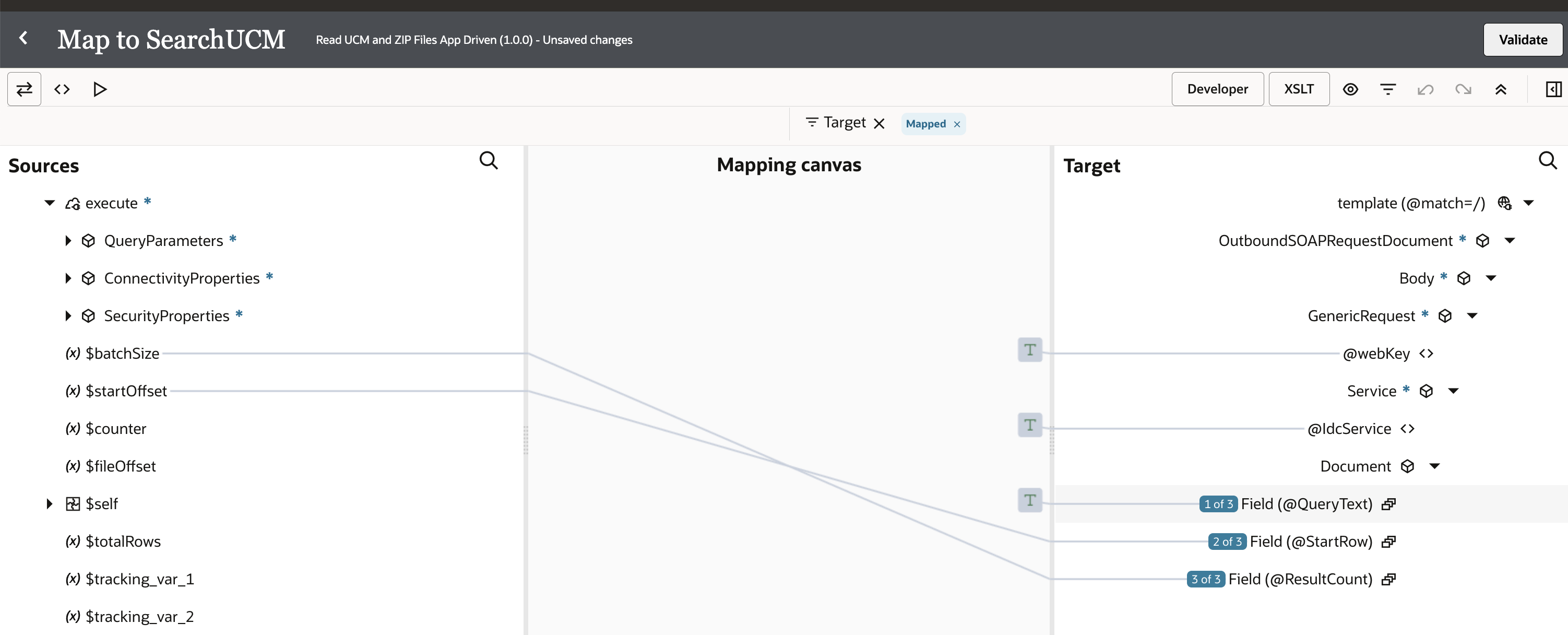 Mapping for searching the UCM