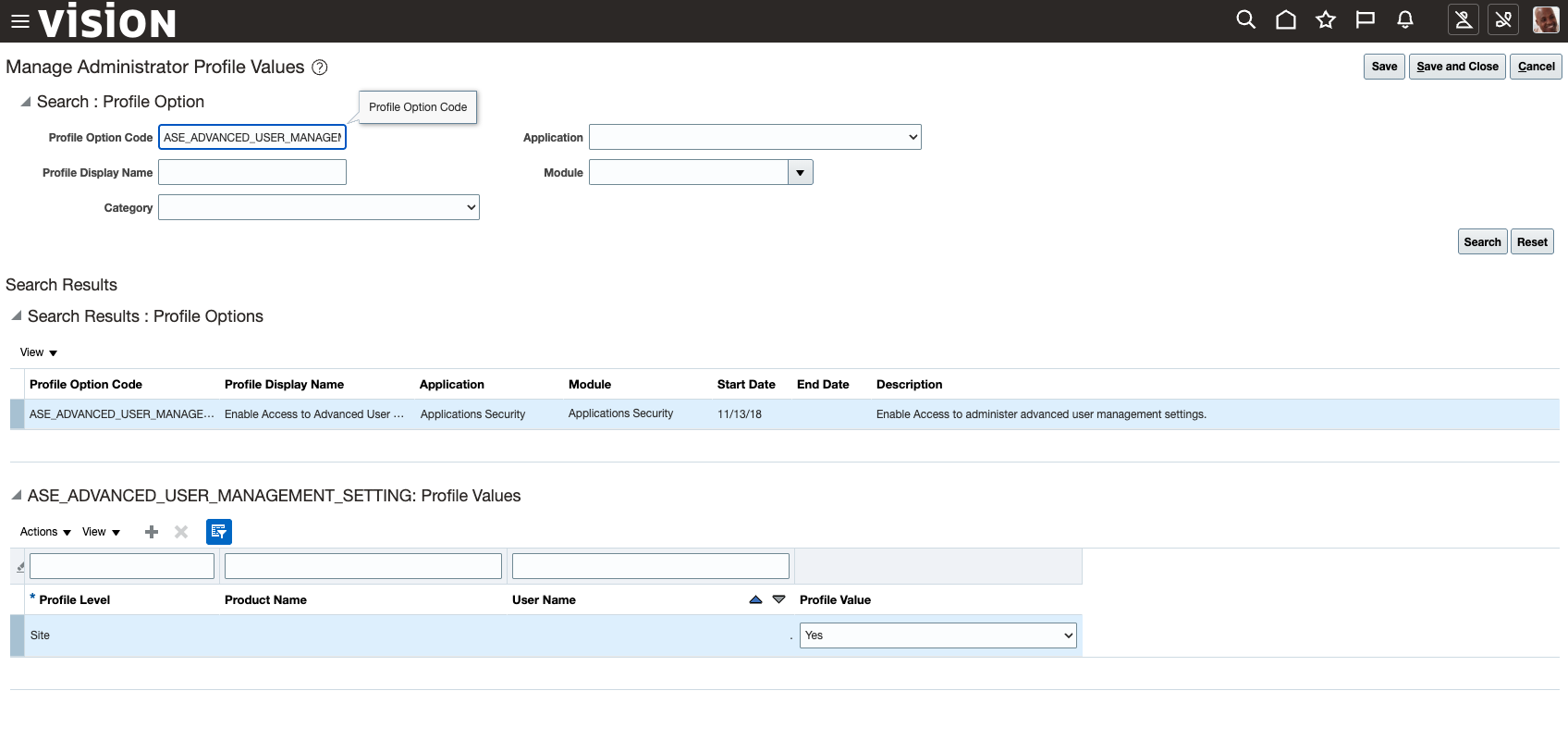 Figure 5: Fusion Applications Audit Logs Manage Administrator Profile Values
