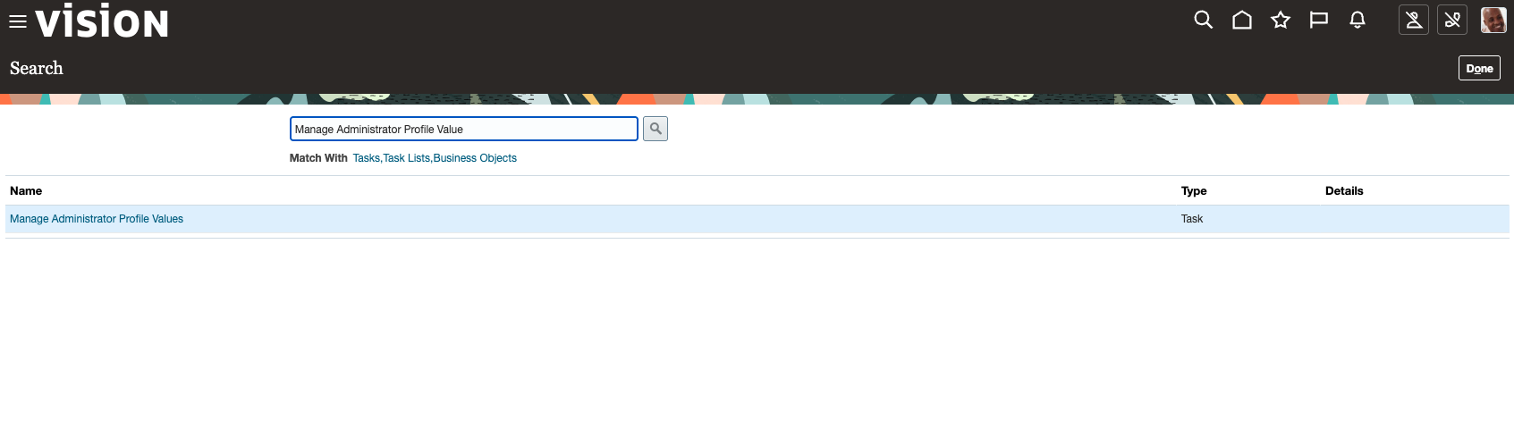 Figure 4: Fusion Applications Audit Logs Search task Manage Administrator Profile Values