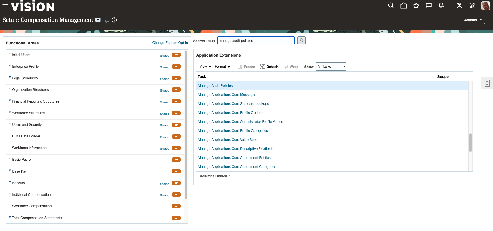 Figure 6: Fusion Applications Audit Logs Search task Manage Audit Policies