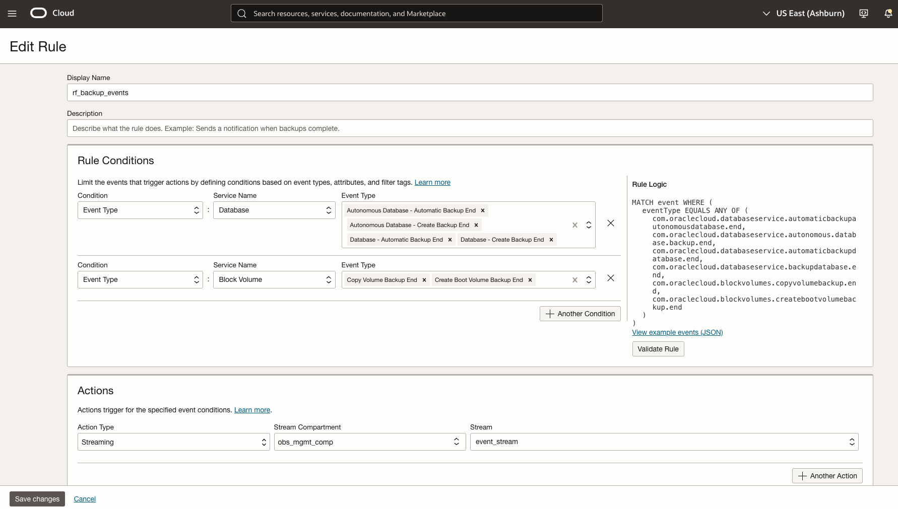 Figure 4: OCI Events Rule Creation