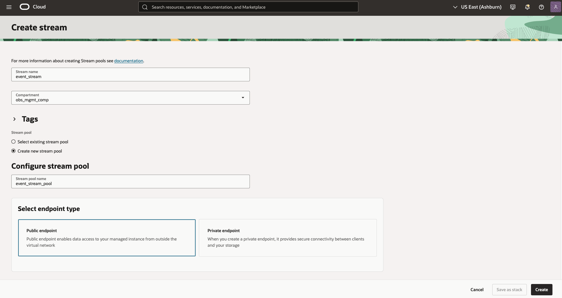 Figure 2: OCI Streaming Stream Endpoint Type