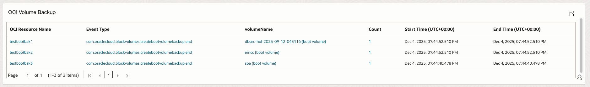 Figure 12: OCI Volume Backup Report