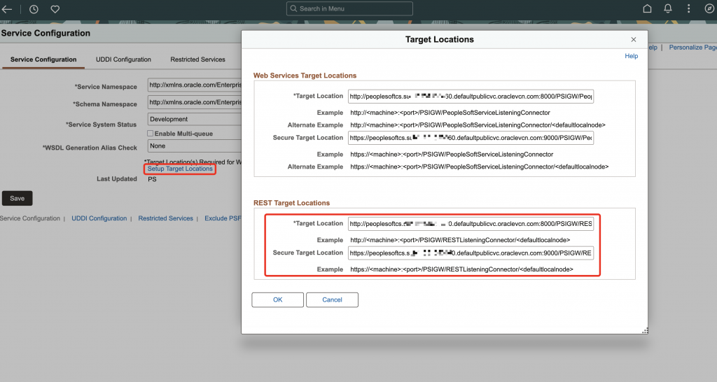 Service configuration target