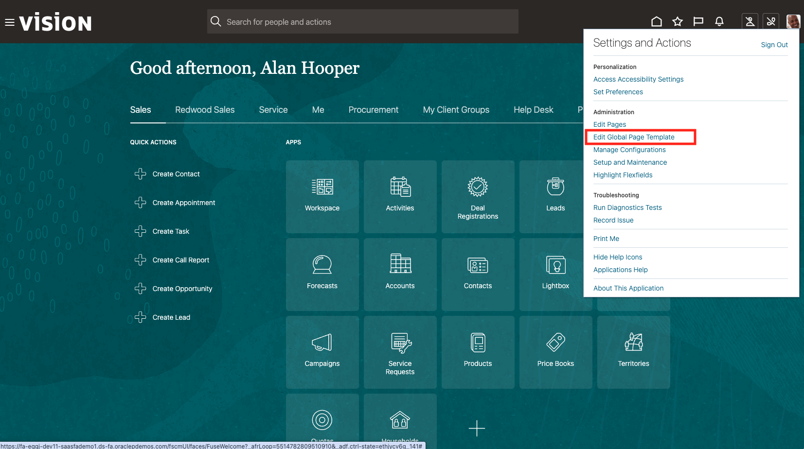 Figure 3: Edit Global Page Template