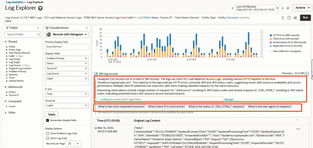 Log Analytics showing Gen AI Default Analysis