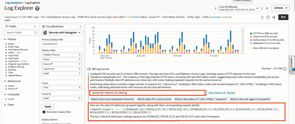 Log Analytics showing Gen AI Analysis for Question2