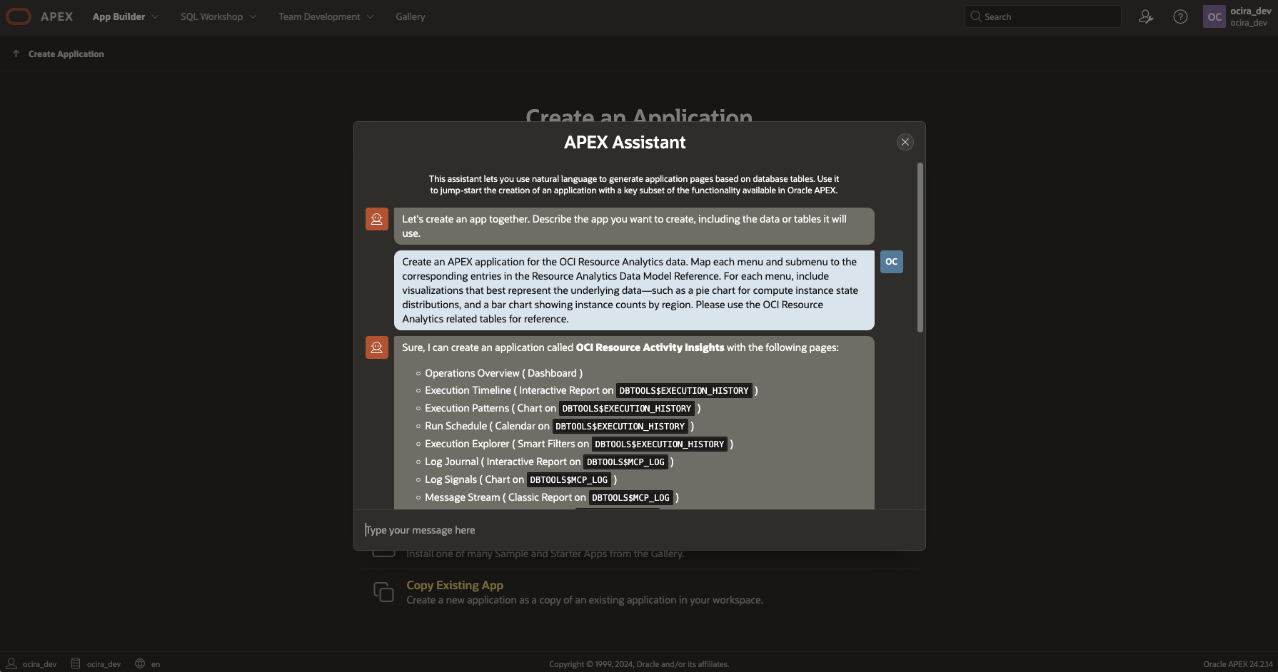 Figure 6: APEX Generative AI App Builder prompt