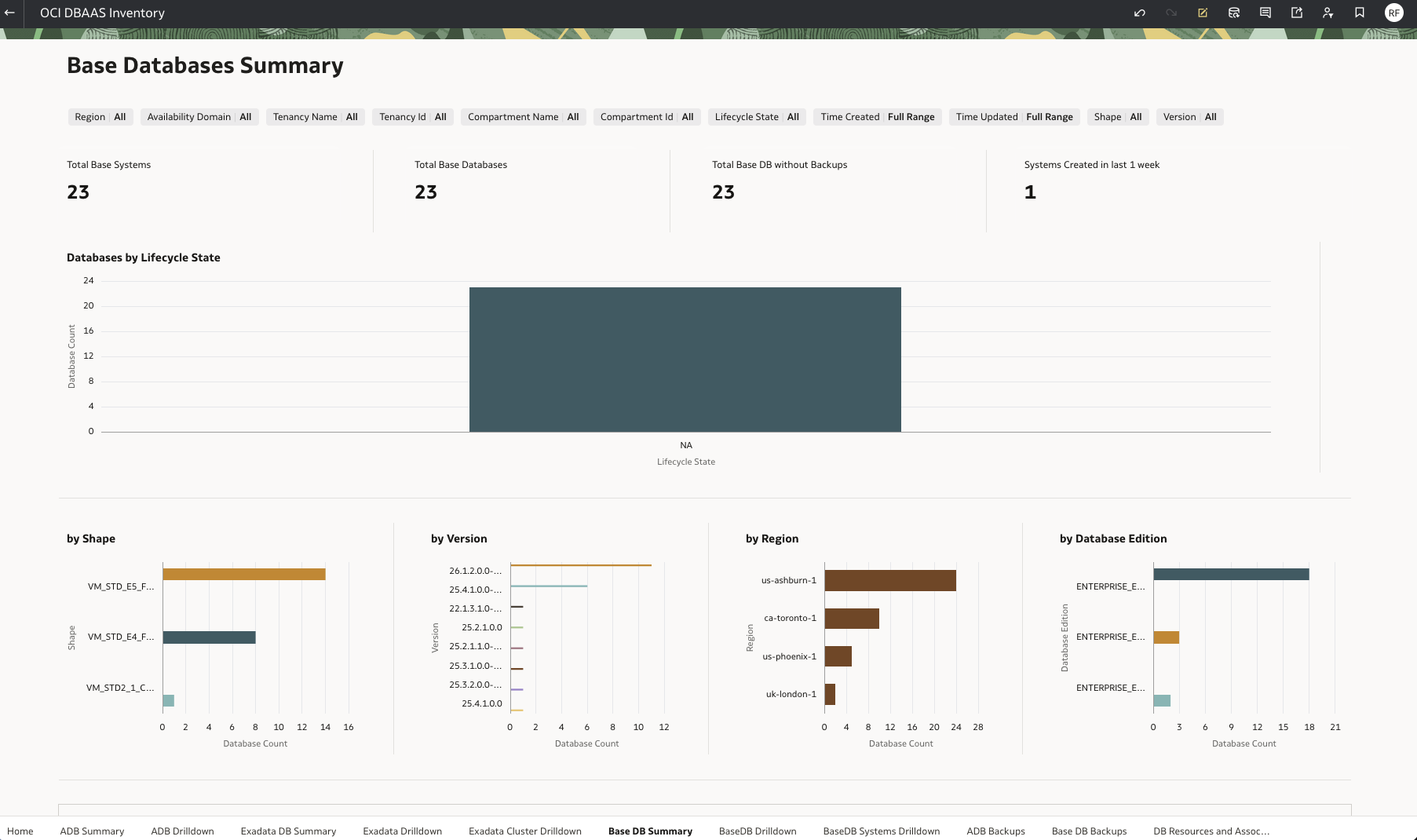 Figure 3: OCI Resource Analytics OAC Database Dashboard