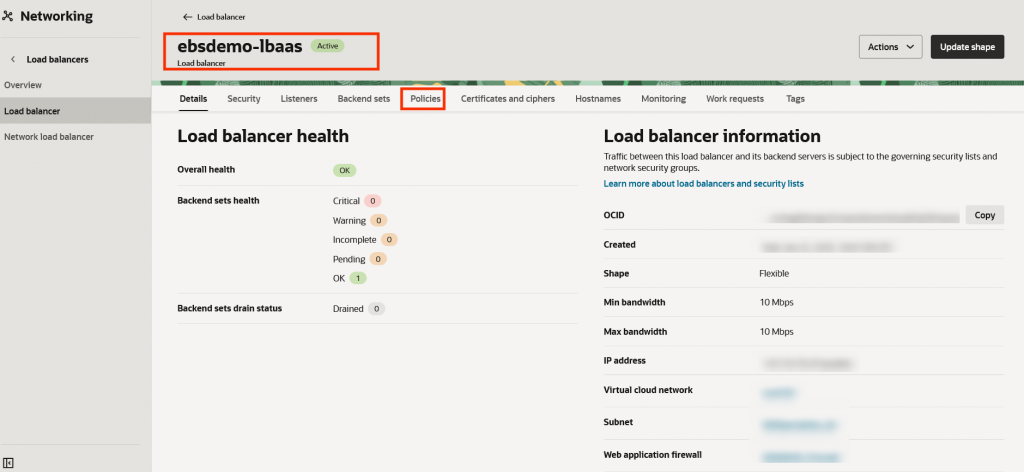 Load Balancer details