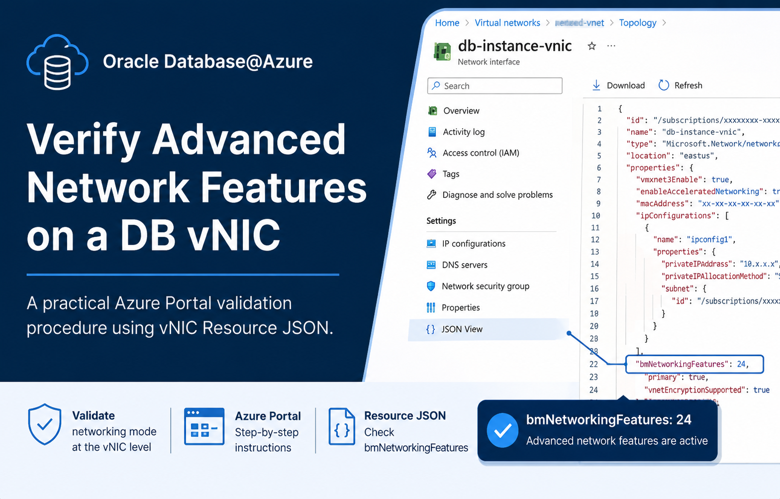 ODB@Azure: Verifying Advanced Network Features on a DB Instance vNIC