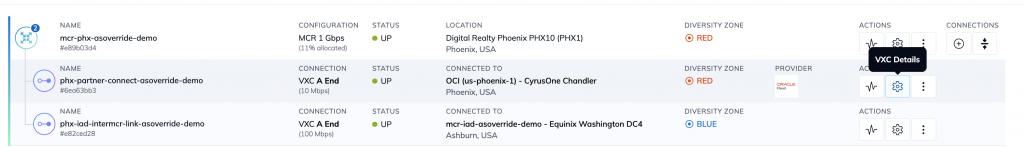 On the Megaport Portal, identify the Fastconnect virtual circuit and click on VXC details