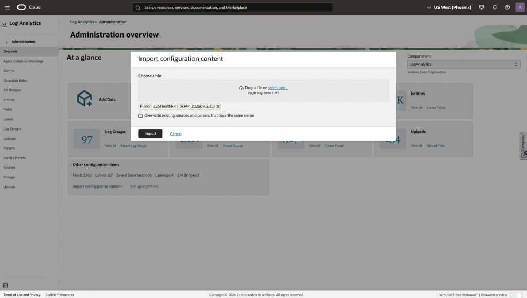 Figure 6: Select the Fusion ESS Health SOAP configuration package for import