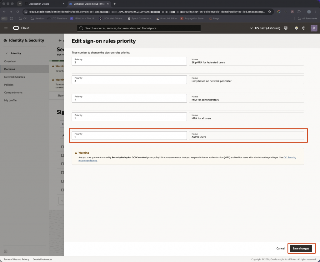 Select Auth0 from the Oracle Cloud Account Sign In page to begin federated authentication. Oracle Cloud Account Sign In page showing Auth0 as an available sign-in option.