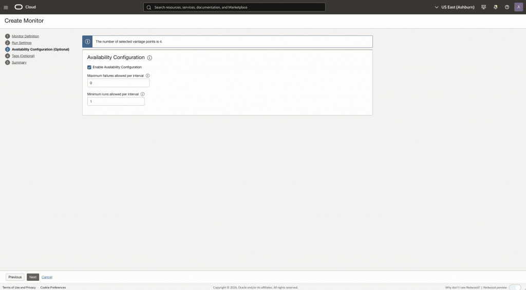 Figure 8. Setting availability thresholds for monitor runs