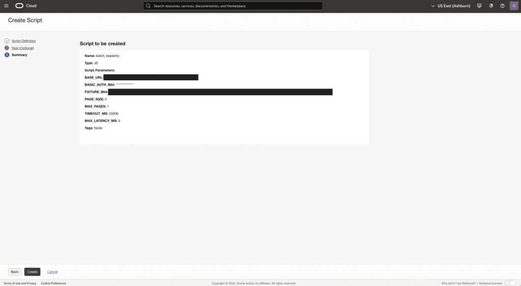 Figure 4. Reviewing the read-only batch script summary.