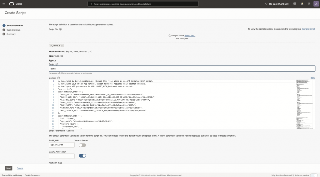 Figure 2. Uploading the full items Scripted REST file.